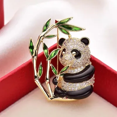 Cute Panda Eat Bamboo Lapel Brooch/Pin